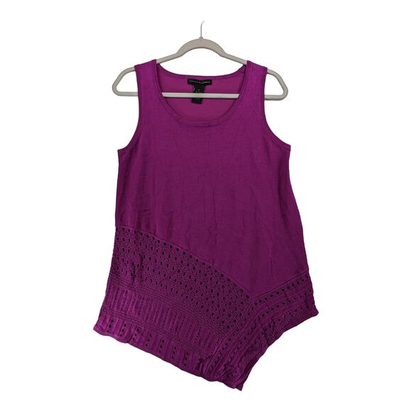 Grace Elements Eyelet Blouse M Purple Light Tank Asymmetric Scoop Neck Knit - Picture 1 of 8